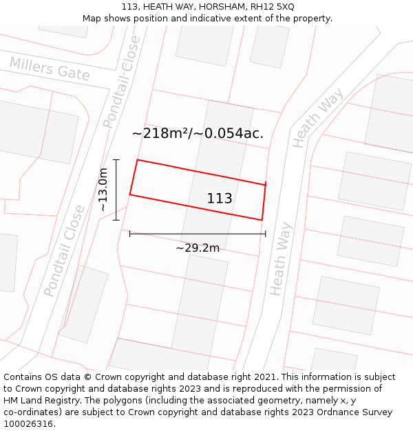 113, HEATH WAY, HORSHAM, RH12 5XQ: Plot and title map