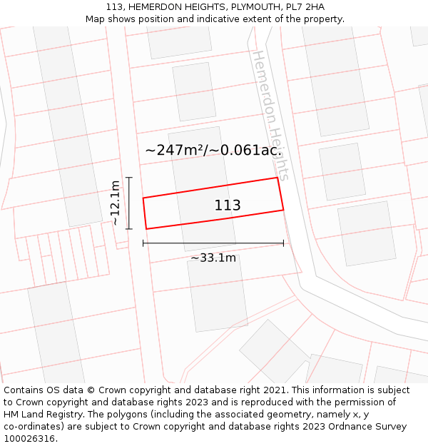 113, HEMERDON HEIGHTS, PLYMOUTH, PL7 2HA: Plot and title map