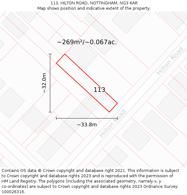 113, HILTON ROAD, NOTTINGHAM, NG3 6AR: Plot and title map