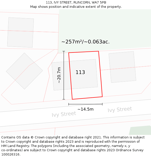 113, IVY STREET, RUNCORN, WA7 5PB: Plot and title map