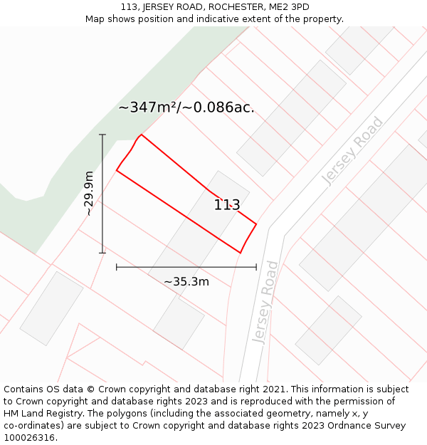 113, JERSEY ROAD, ROCHESTER, ME2 3PD: Plot and title map