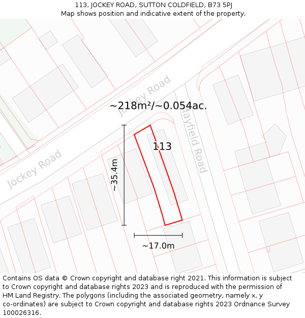 113, JOCKEY ROAD, SUTTON COLDFIELD, B73 5PJ: Plot and title map