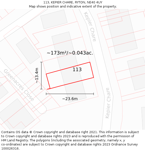 113, KEPIER CHARE, RYTON, NE40 4UY: Plot and title map