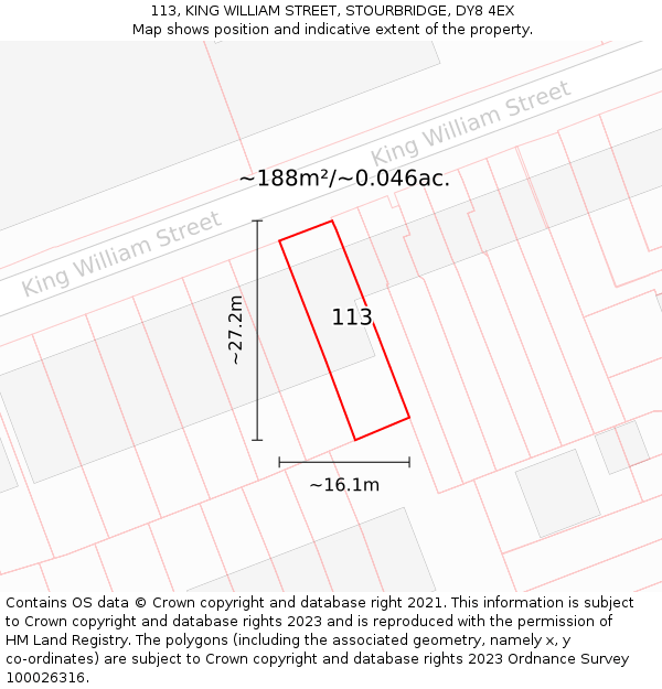 113, KING WILLIAM STREET, STOURBRIDGE, DY8 4EX: Plot and title map