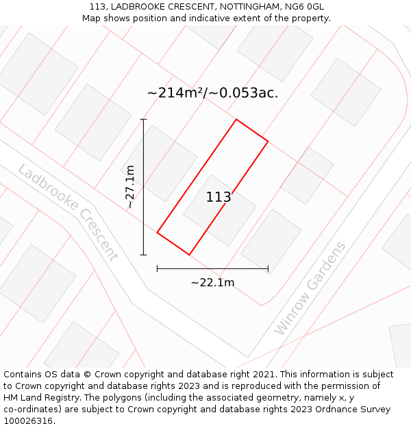 113, LADBROOKE CRESCENT, NOTTINGHAM, NG6 0GL: Plot and title map