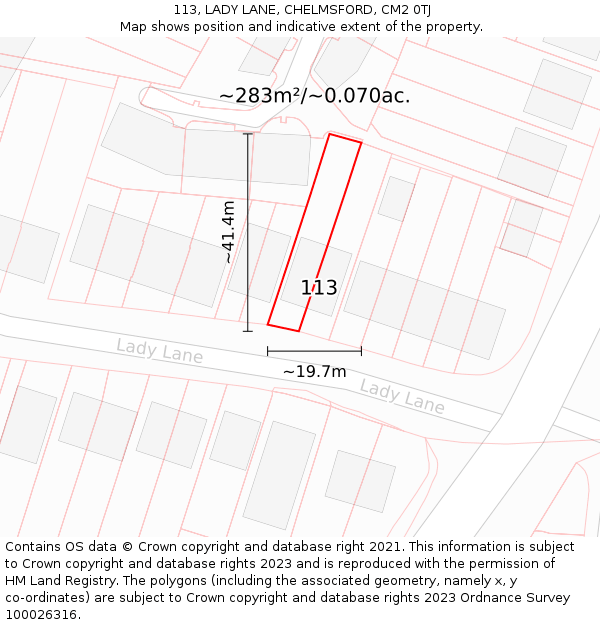 113, LADY LANE, CHELMSFORD, CM2 0TJ: Plot and title map