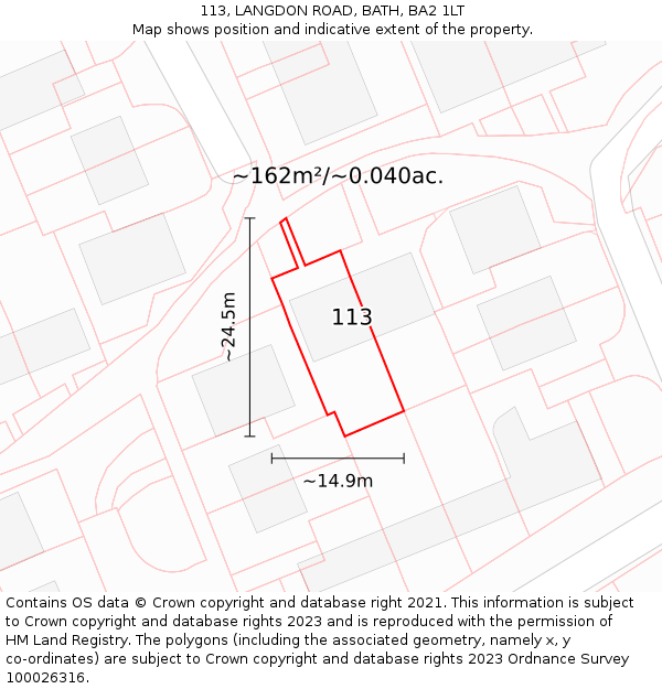 113, LANGDON ROAD, BATH, BA2 1LT: Plot and title map