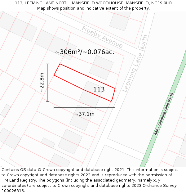 113, LEEMING LANE NORTH, MANSFIELD WOODHOUSE, MANSFIELD, NG19 9HR: Plot and title map