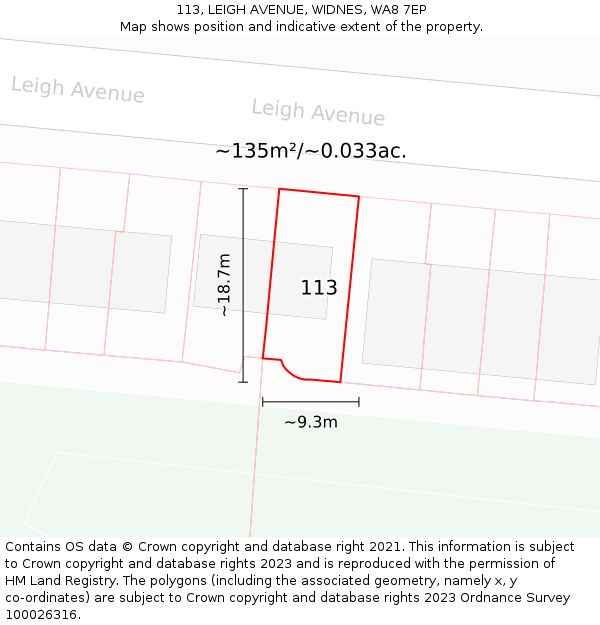 113, LEIGH AVENUE, WIDNES, WA8 7EP: Plot and title map