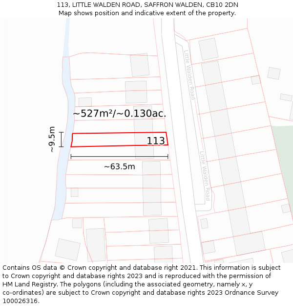 113, LITTLE WALDEN ROAD, SAFFRON WALDEN, CB10 2DN: Plot and title map