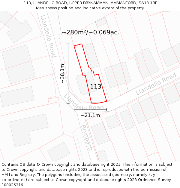 113, LLANDEILO ROAD, UPPER BRYNAMMAN, AMMANFORD, SA18 1BE: Plot and title map