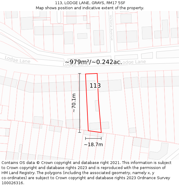 113, LODGE LANE, GRAYS, RM17 5SF: Plot and title map