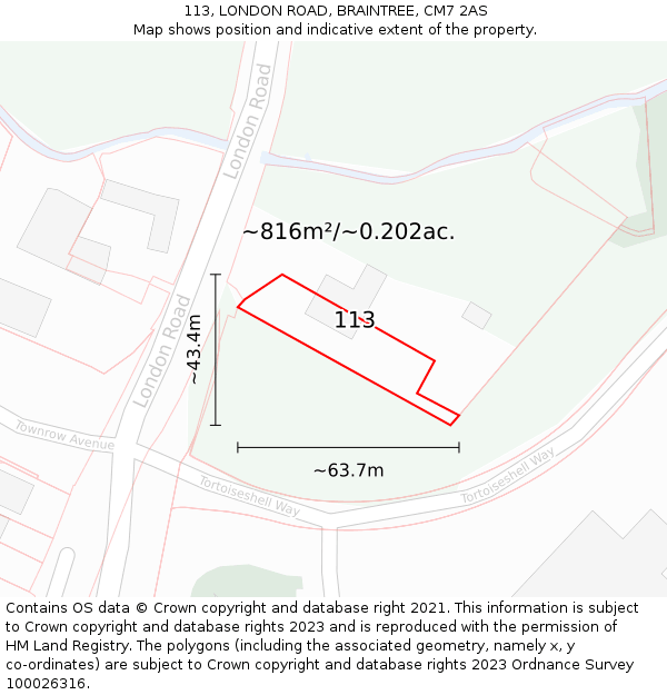 113, LONDON ROAD, BRAINTREE, CM7 2AS: Plot and title map