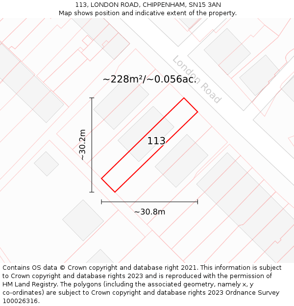 113, LONDON ROAD, CHIPPENHAM, SN15 3AN: Plot and title map
