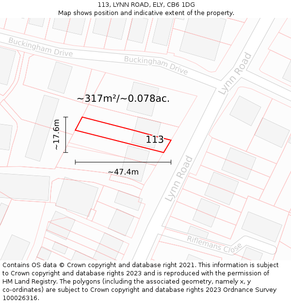 113, LYNN ROAD, ELY, CB6 1DG: Plot and title map