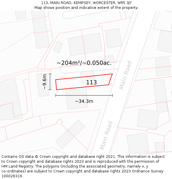 113, MAIN ROAD, KEMPSEY, WORCESTER, WR5 3JY: Plot and title map