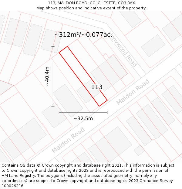 113, MALDON ROAD, COLCHESTER, CO3 3AX: Plot and title map