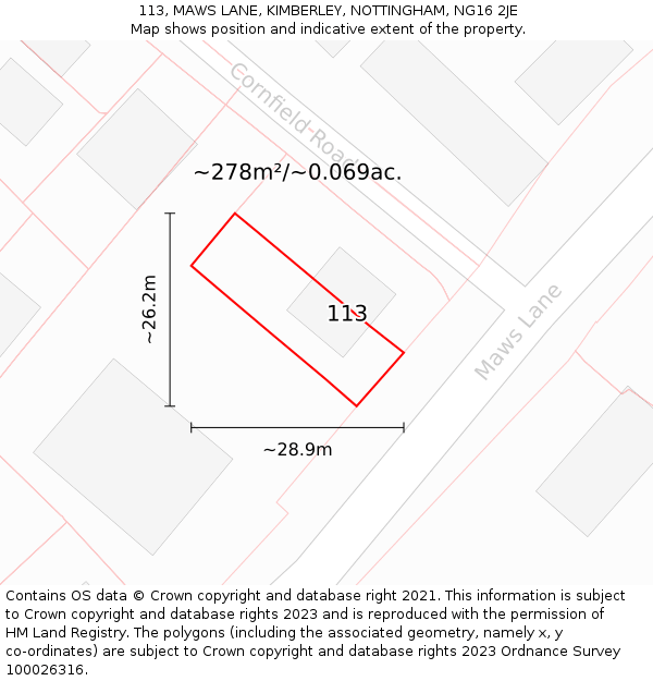 113, MAWS LANE, KIMBERLEY, NOTTINGHAM, NG16 2JE: Plot and title map