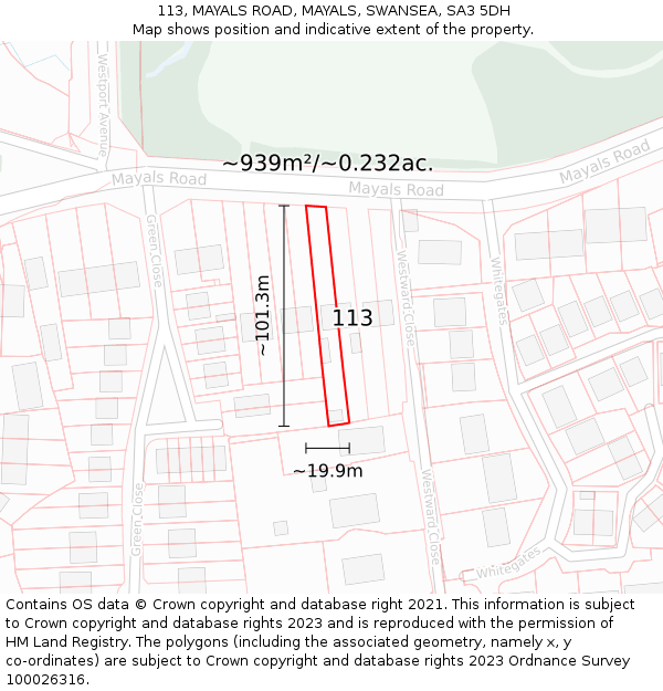 113, MAYALS ROAD, MAYALS, SWANSEA, SA3 5DH: Plot and title map