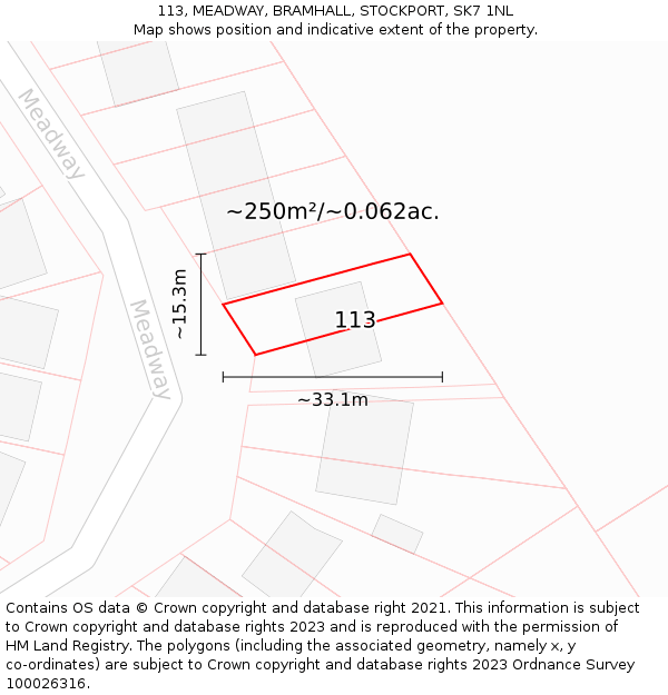 113, MEADWAY, BRAMHALL, STOCKPORT, SK7 1NL: Plot and title map