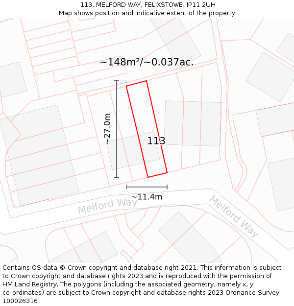 113, MELFORD WAY, FELIXSTOWE, IP11 2UH: Plot and title map