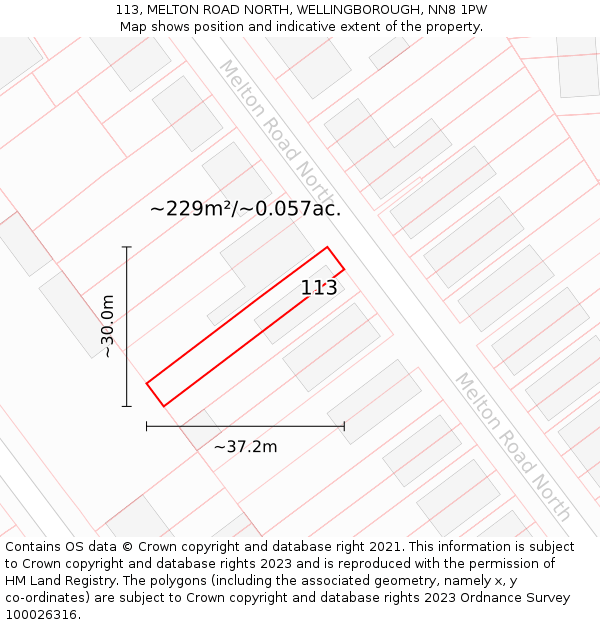 113, MELTON ROAD NORTH, WELLINGBOROUGH, NN8 1PW: Plot and title map