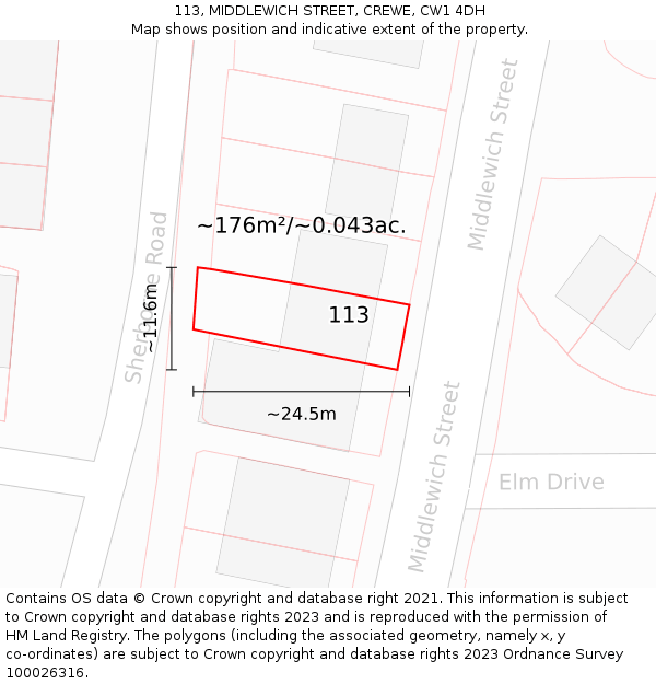 113, MIDDLEWICH STREET, CREWE, CW1 4DH: Plot and title map