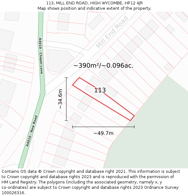 113, MILL END ROAD, HIGH WYCOMBE, HP12 4JR: Plot and title map