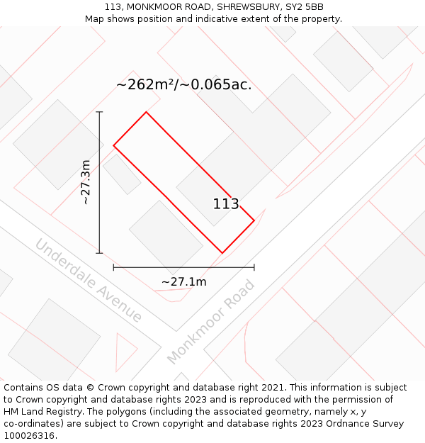 113, MONKMOOR ROAD, SHREWSBURY, SY2 5BB: Plot and title map