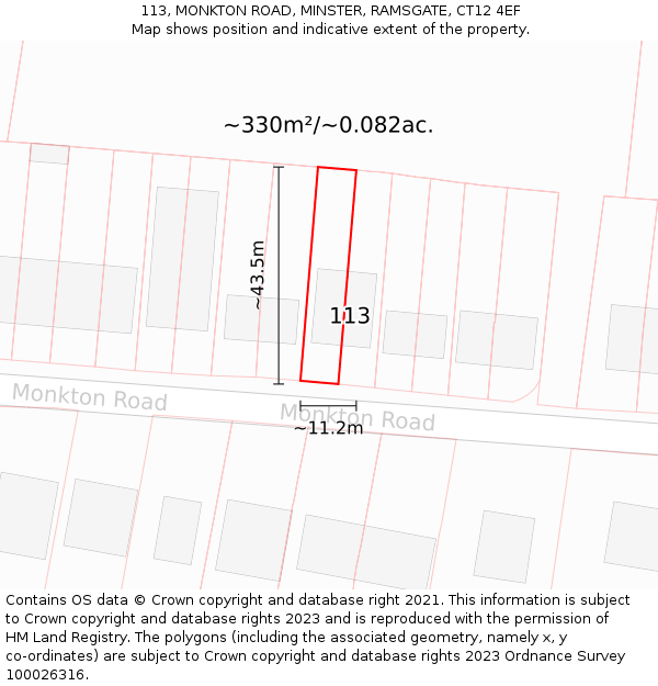 113, MONKTON ROAD, MINSTER, RAMSGATE, CT12 4EF: Plot and title map