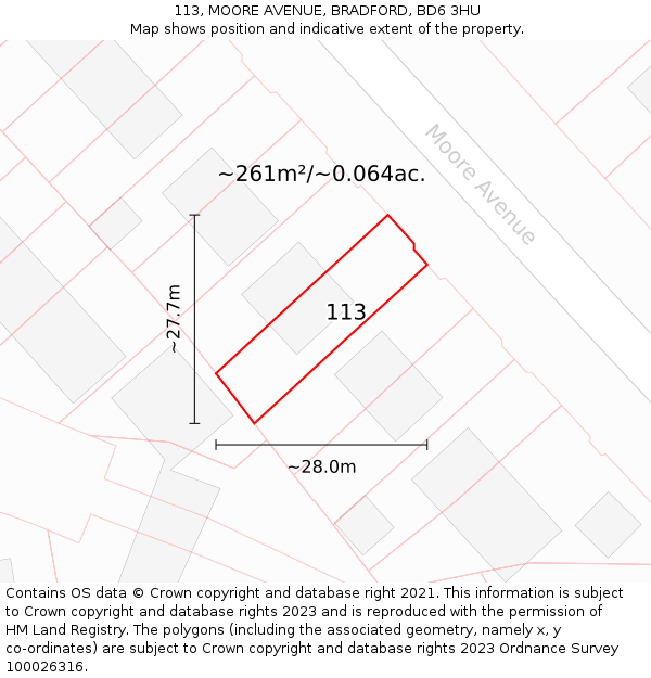 113, MOORE AVENUE, BRADFORD, BD6 3HU: Plot and title map