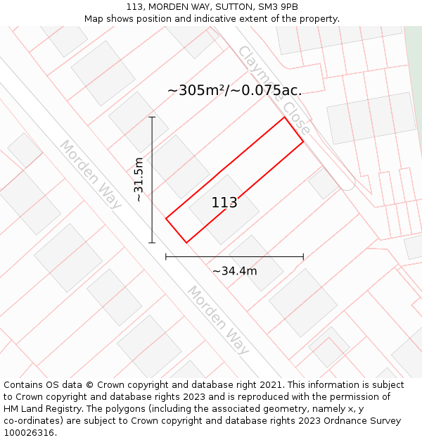 113, MORDEN WAY, SUTTON, SM3 9PB: Plot and title map