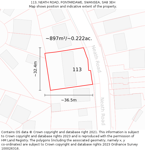 113, NEATH ROAD, PONTARDAWE, SWANSEA, SA8 3EH: Plot and title map