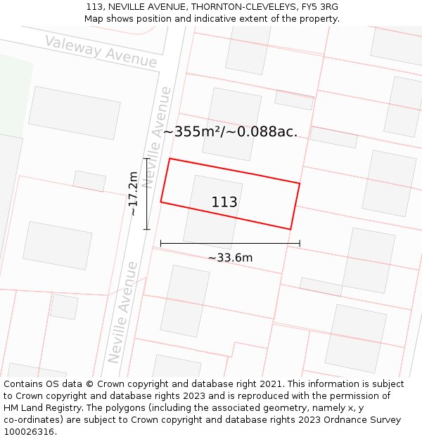 113, NEVILLE AVENUE, THORNTON-CLEVELEYS, FY5 3RG: Plot and title map