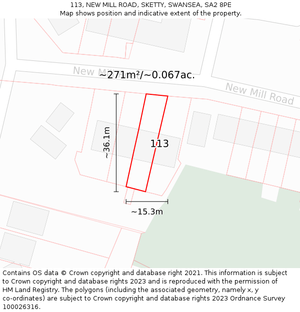 113, NEW MILL ROAD, SKETTY, SWANSEA, SA2 8PE: Plot and title map