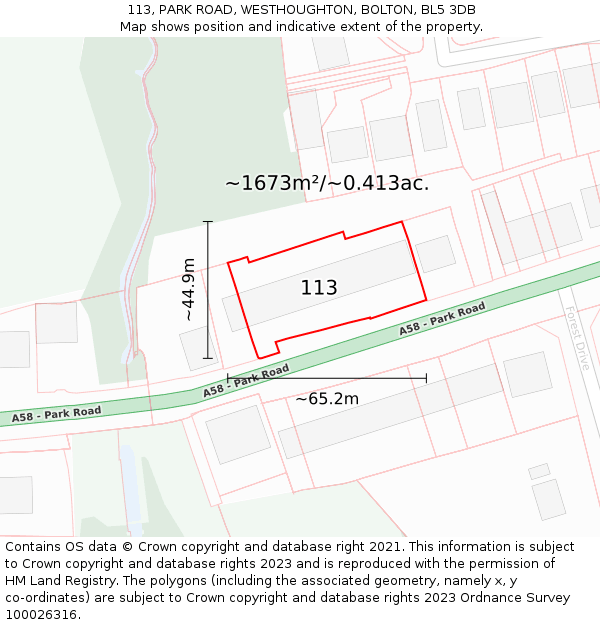 113, PARK ROAD, WESTHOUGHTON, BOLTON, BL5 3DB: Plot and title map