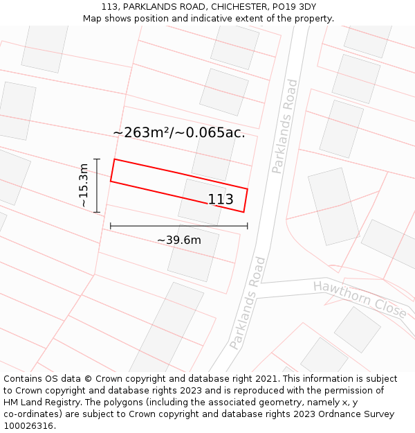 113, PARKLANDS ROAD, CHICHESTER, PO19 3DY: Plot and title map