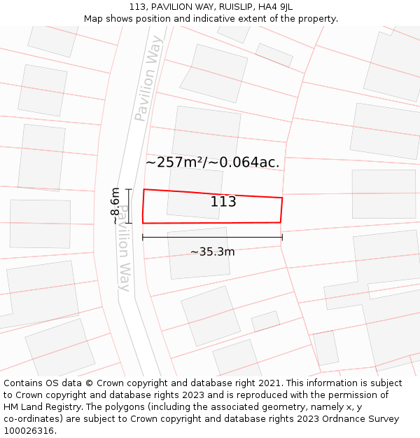 113, PAVILION WAY, RUISLIP, HA4 9JL: Plot and title map