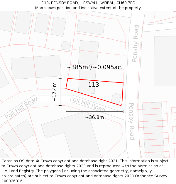 113, PENSBY ROAD, HESWALL, WIRRAL, CH60 7RD: Plot and title map