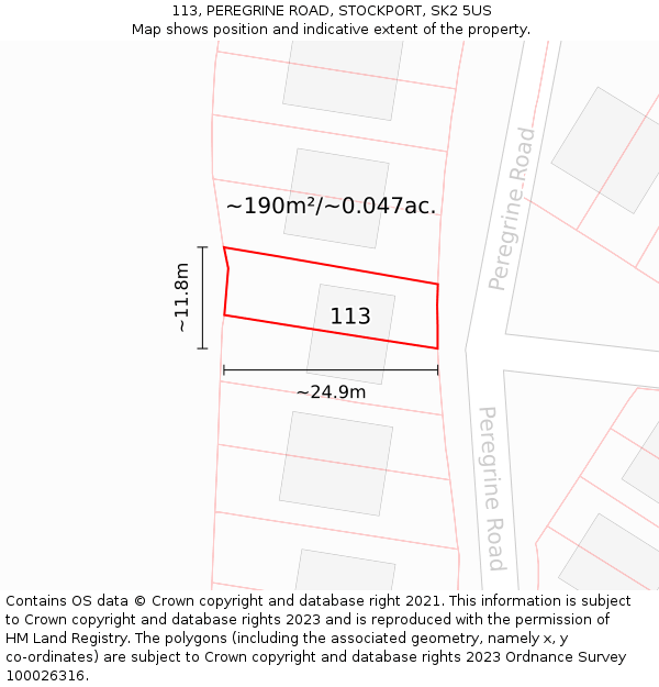 113, PEREGRINE ROAD, STOCKPORT, SK2 5US: Plot and title map