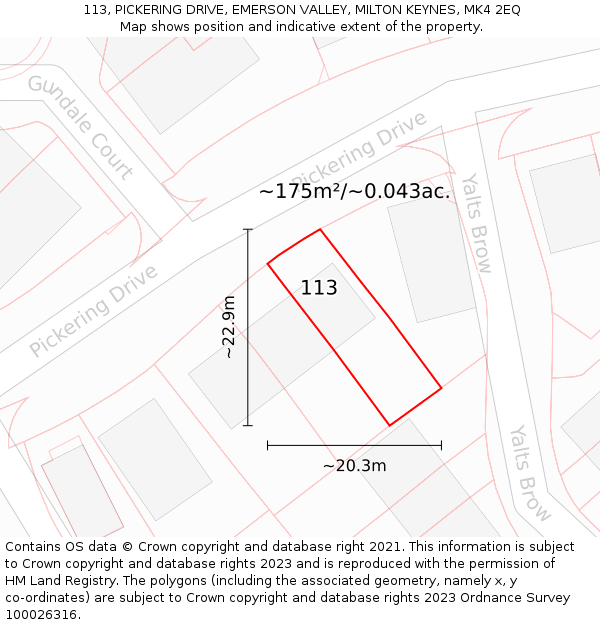 113, PICKERING DRIVE, EMERSON VALLEY, MILTON KEYNES, MK4 2EQ: Plot and title map