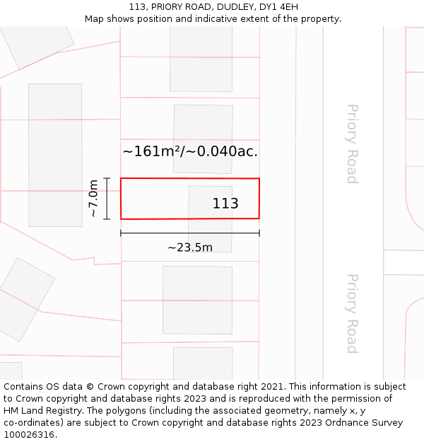 113, PRIORY ROAD, DUDLEY, DY1 4EH: Plot and title map