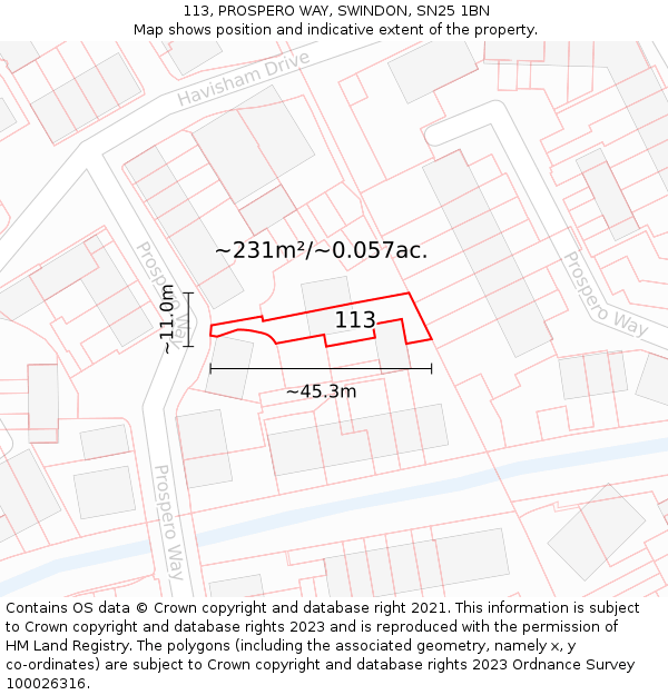 113, PROSPERO WAY, SWINDON, SN25 1BN: Plot and title map