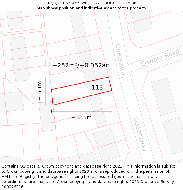 113, QUEENSWAY, WELLINGBOROUGH, NN8 3RG: Plot and title map