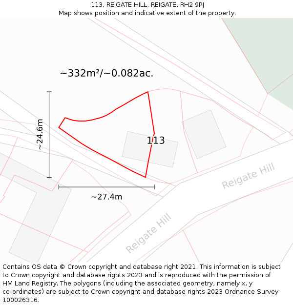 113, REIGATE HILL, REIGATE, RH2 9PJ: Plot and title map