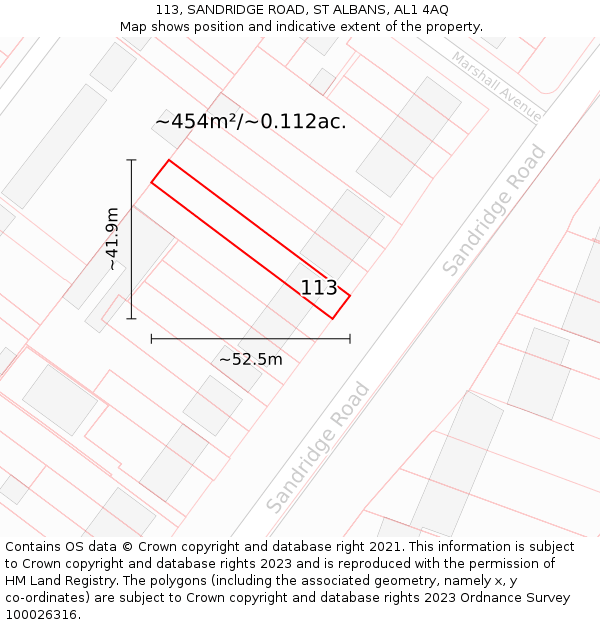 113, SANDRIDGE ROAD, ST ALBANS, AL1 4AQ: Plot and title map