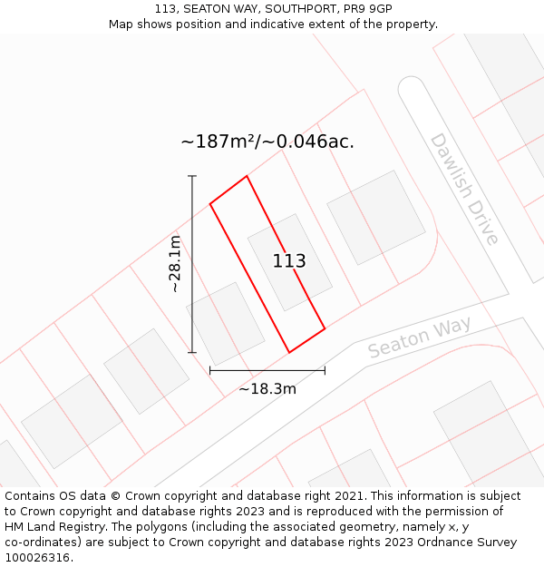 113, SEATON WAY, SOUTHPORT, PR9 9GP: Plot and title map