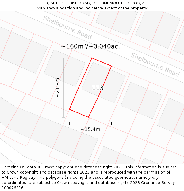 113, SHELBOURNE ROAD, BOURNEMOUTH, BH8 8QZ: Plot and title map