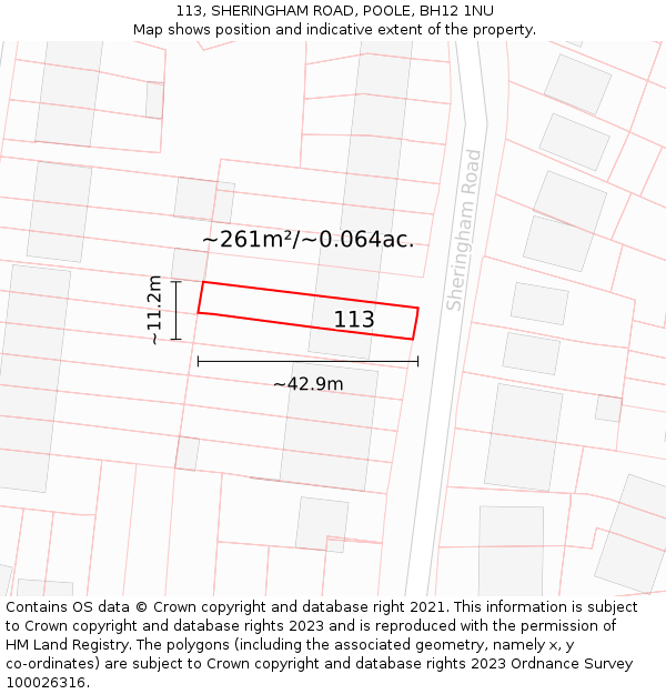 113, SHERINGHAM ROAD, POOLE, BH12 1NU: Plot and title map