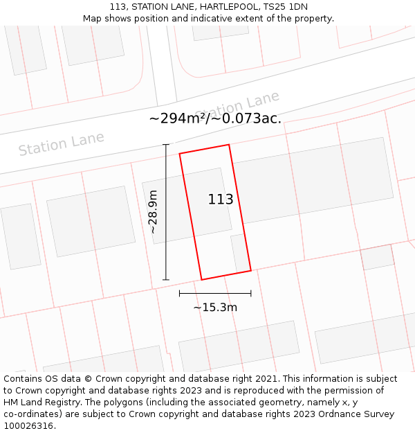 113, STATION LANE, HARTLEPOOL, TS25 1DN: Plot and title map